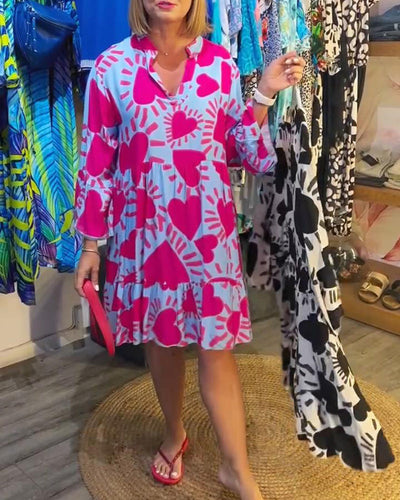 Robe Col Montant Trompette Imprimé A-Ligne