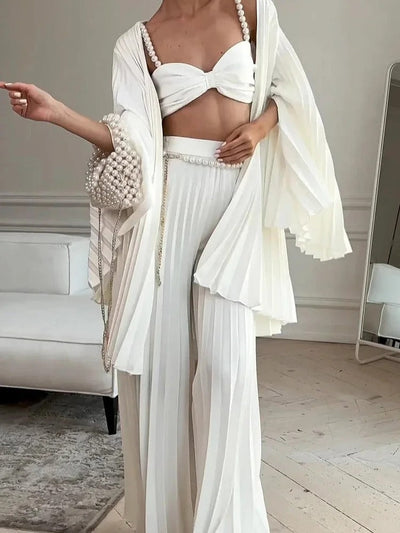 Ensemble trois pièces blanc plissé