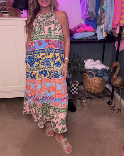 Robe décontractée bohème sans manches imprimée