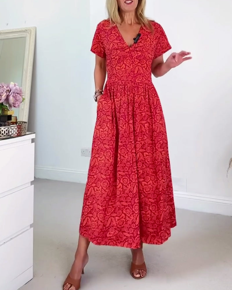 Robe Élégant V-Neck Manches Courtes