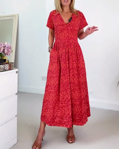 Robe Élégant V-Neck Manches Courtes