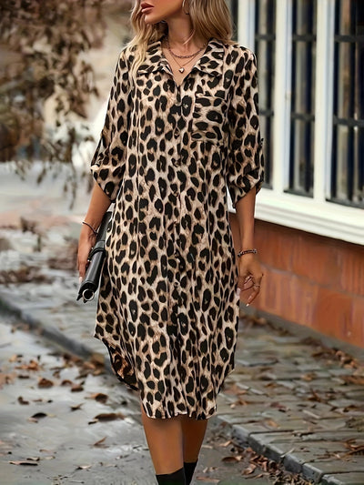 Vera – robe chemise fluide imprimé léopard chic