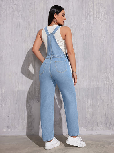 KRISTINE | Salopette en denim bleu clair à coupe régulière
