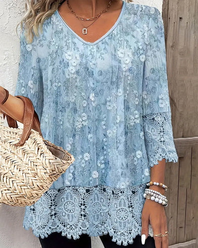 Blouse Dentelle Col En V Creuse