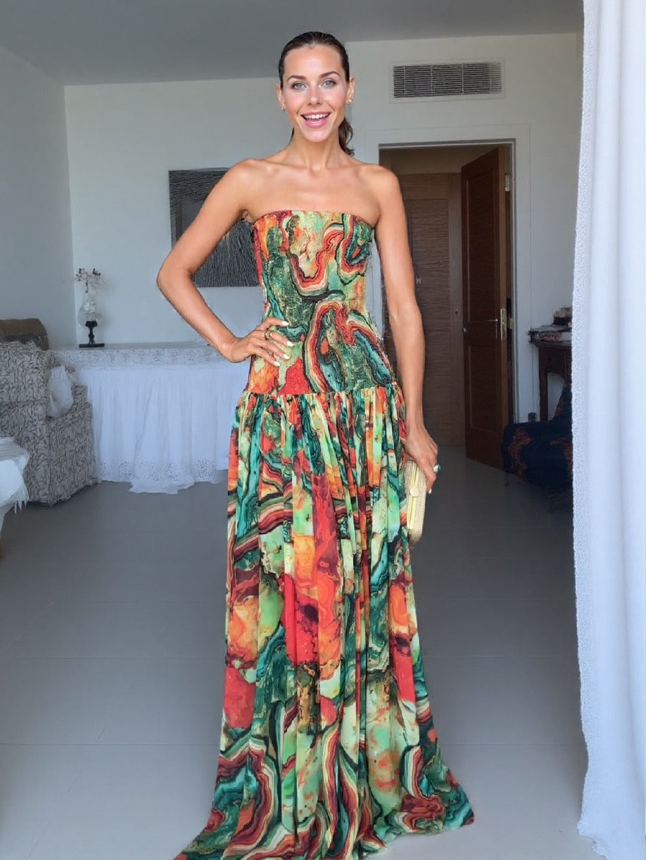 Robe à imprimé abstrait et encolure croisée