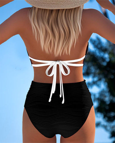 Maillot de Bain Double bretelle Haute taille Couleur contrastée
