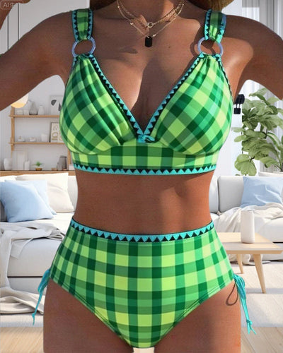 Maillot de bain deux pièces, bikini à carreaux décontracté