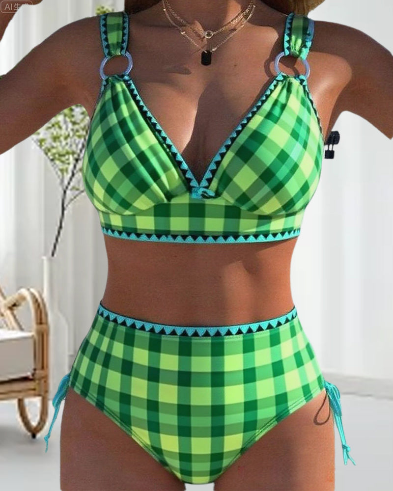 Maillot de bain deux pièces, bikini à carreaux décontracté