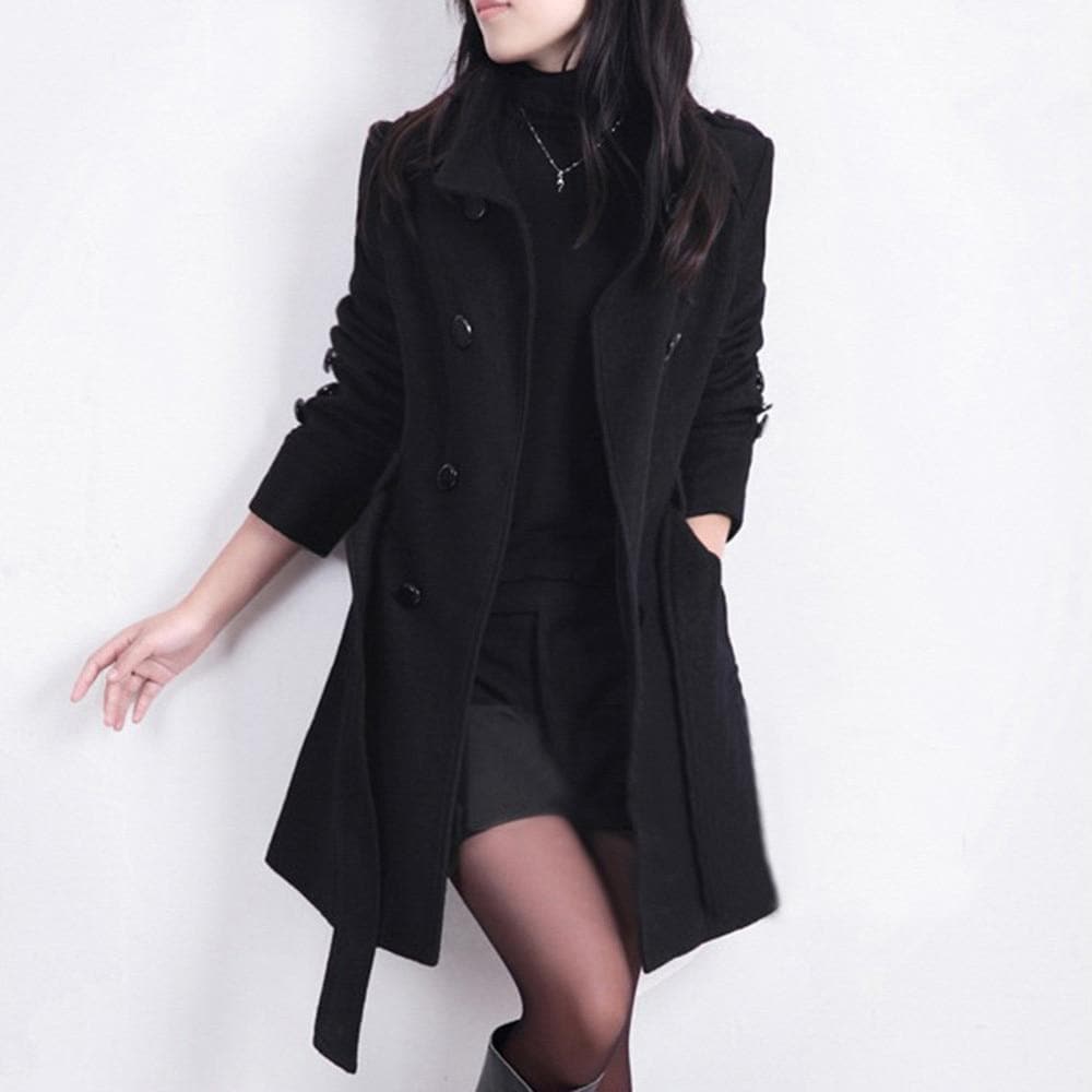 Manteau trench femme – Coupe cintrée – Double boutonnage – Tissu chaud texturé