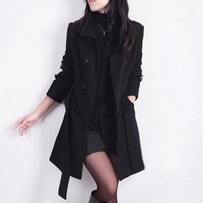 Manteau trench femme – Coupe cintrée – Double boutonnage – Tissu chaud texturé