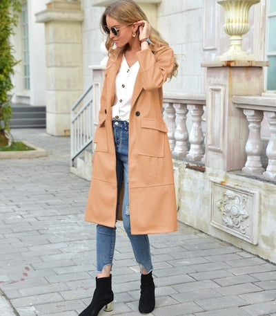 Manteau femme – Coupe cintrée – Longueur genou – Double boutonnage structuré