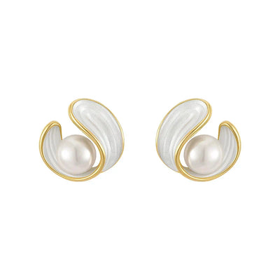 Boucles d'Oreilles de Luxe avec Opale Blanche et Perles en Or