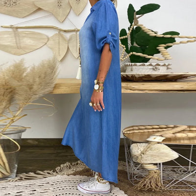 Noémie™ | Robe longue en denim à fentes latérales