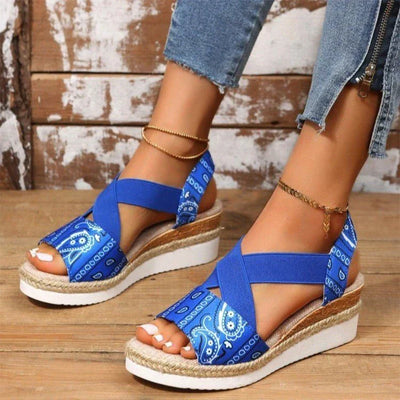 Elsa - Sandales tendance pour femmes avec talon compensé orthopédique en corde de chanvre