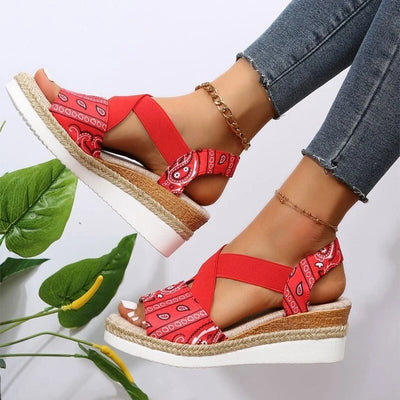 Elsa - Sandales tendance pour femmes avec talon compensé orthopédique en corde de chanvre