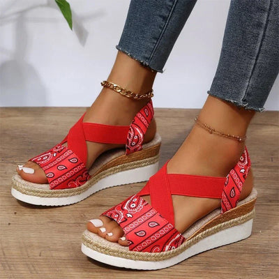 Elsa - Sandales tendance pour femmes avec talon compensé orthopédique en corde de chanvre