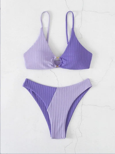 Bikini femme – Push-up triangle – Taille haute – Tissu stretch côtelé – Coupe sculptante