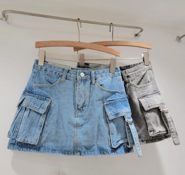 Dalina - Jupe en jean ligne A, couleur unie