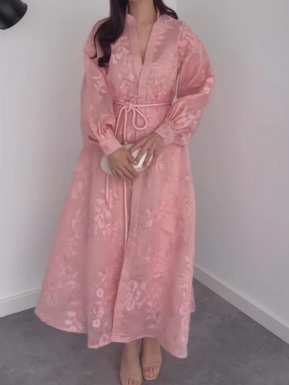 Robe boutonnée à manches longues en jacquard
