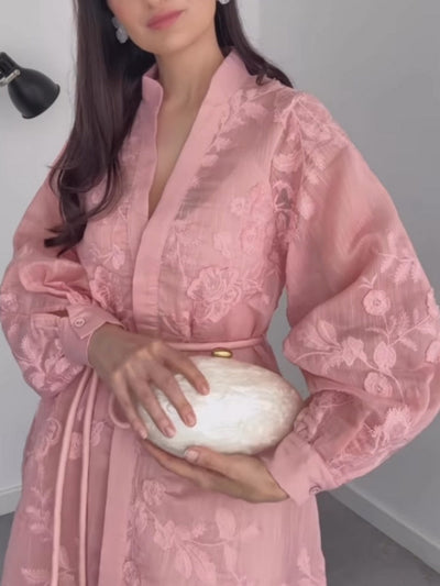 Robe boutonnée à manches longues en jacquard