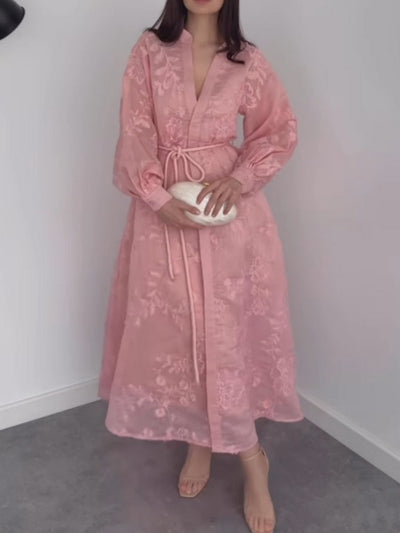 Robe boutonnée à manches longues en jacquard