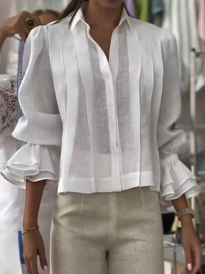 Chemise ample en lin à manches longues et revers
