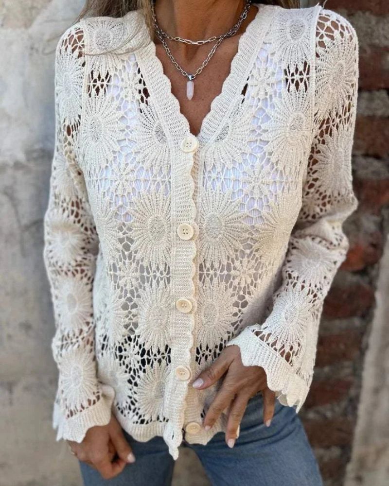 NALIE - GILET EN DENTELLE CROCHET AVEC BOUTONS