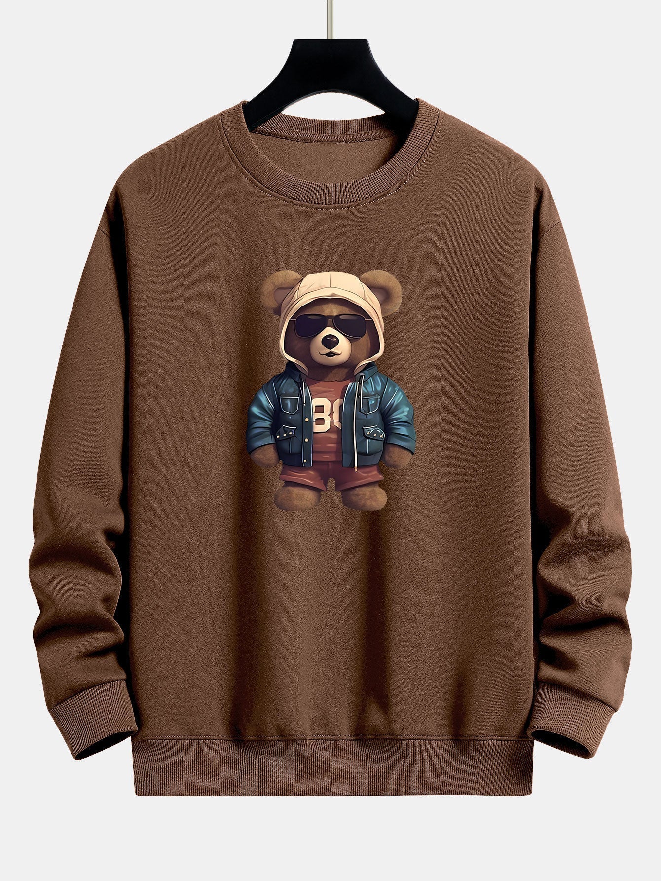 Sweat-shirt décontracté à imprimé ours en cuir