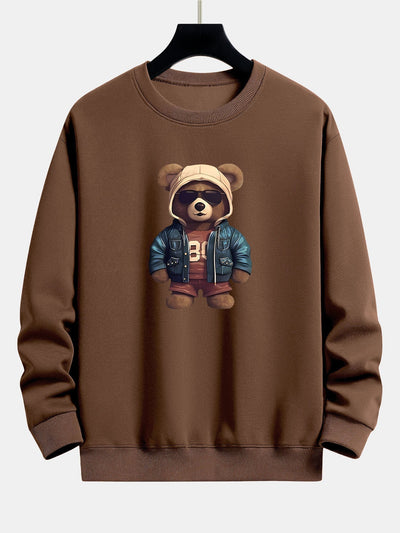 Sweat-shirt décontracté à imprimé ours en cuir
