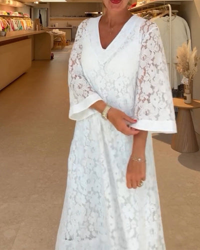 Robe Décolleté V Dentelle Fleur Ample