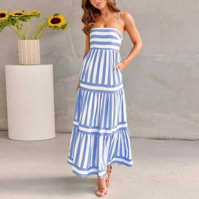Marisol | Robe longue à rayures avec bretelles spaghetti et poches