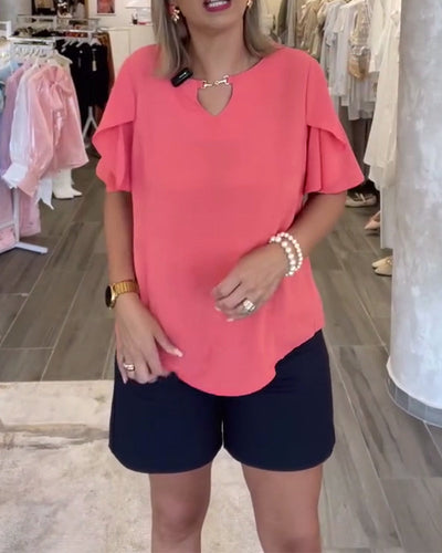 Blouse Manche À Volants Uni