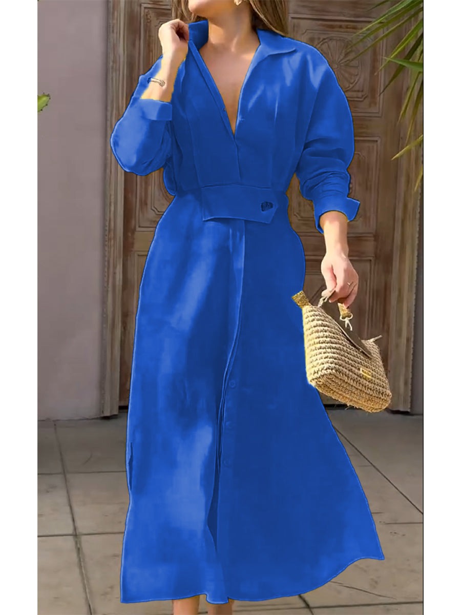 Robe à manches longues en lin et coton pour femme