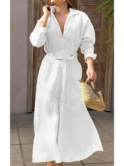 Robe à manches longues en lin et coton pour femme