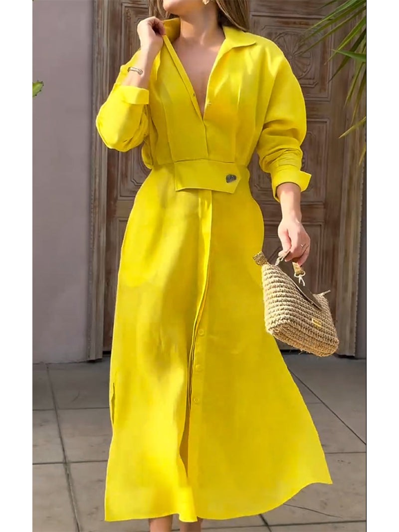 Robe à manches longues en lin et coton pour femme