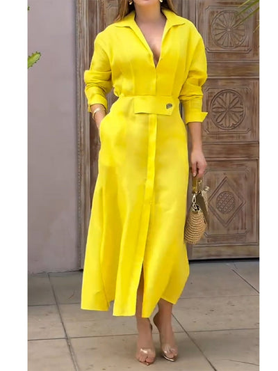 Robe à manches longues en lin et coton pour femme