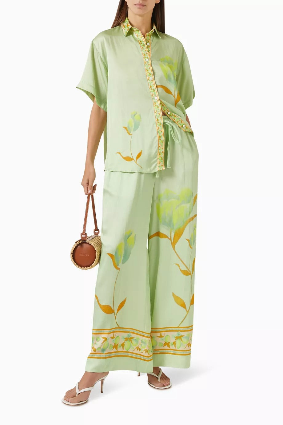 Ensemble en satin chemise et pantalon large