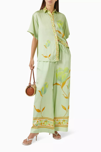 Ensemble en satin chemise et pantalon large