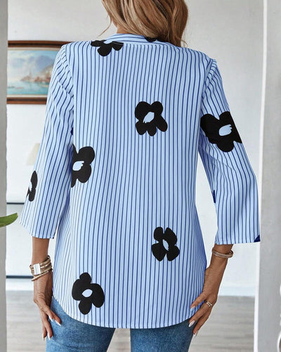 Chemise Rayée Imprimé V-Couture Mode