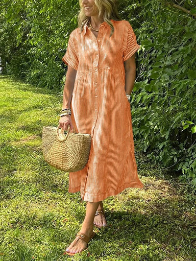 Angela™ | Robe Maxi Élégante avec Col et Boutons