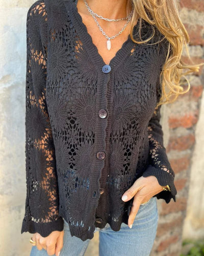 NALIE - GILET EN DENTELLE CROCHET AVEC BOUTONS