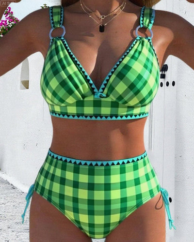 Maillot de bain deux pièces, bikini à carreaux décontracté