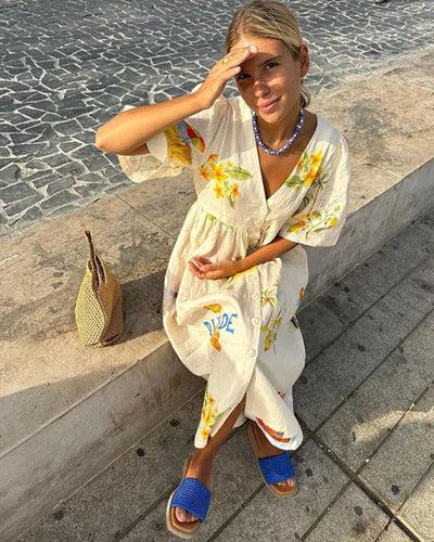 ANNI – Robe en Lin Imprimée