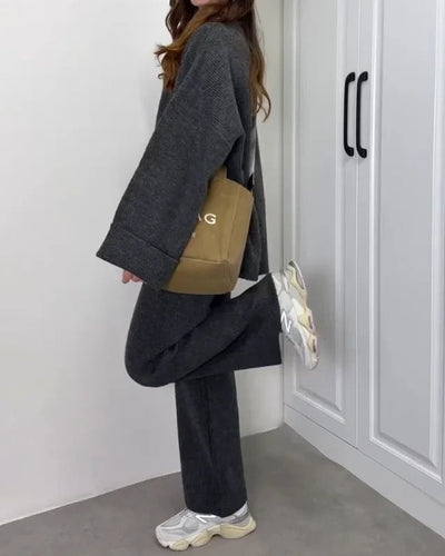 Ensemble deux pièces décontracté pull ras du cou et pantalon