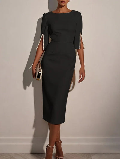 Robe mi-longue classique avec perles
