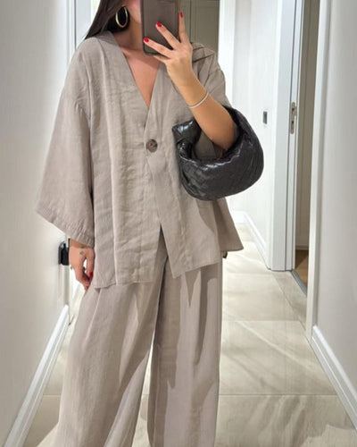 Lisa™ | Ensemble 2 pièces col V & pantalon