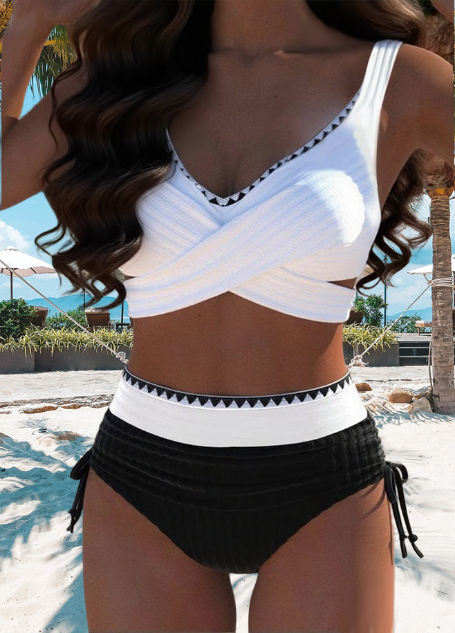 Bikini Casual Couleur Contrastée Couture Deux Pièces