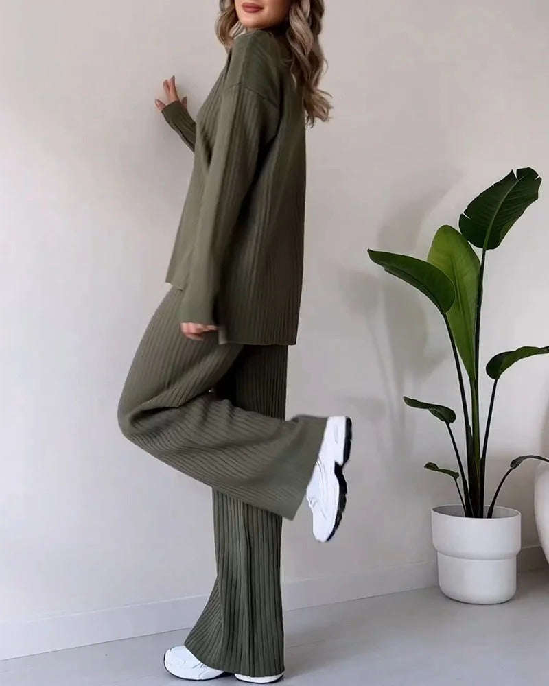 Ensemble deux pièces décontracté à fente chic