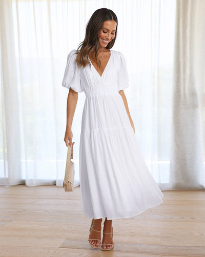 Robe Ella - Décolleté en V, Manches Bouffantes