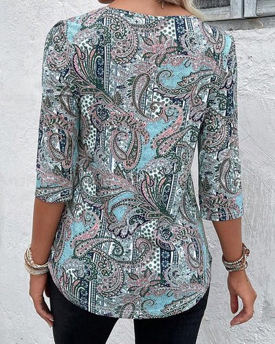 Blouse Trois-Quarts Manche Imprimé Vintage